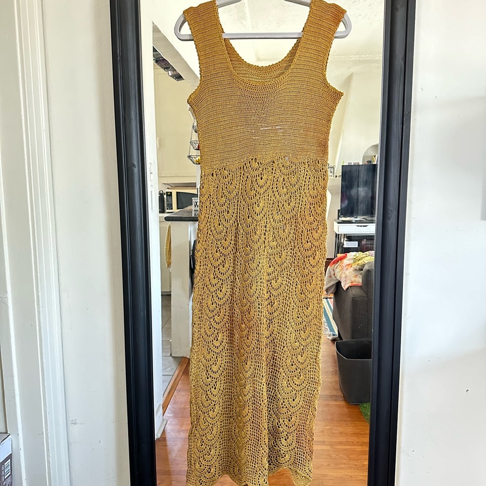 Mermaid core Brassy Olive Brown Crochet Dress